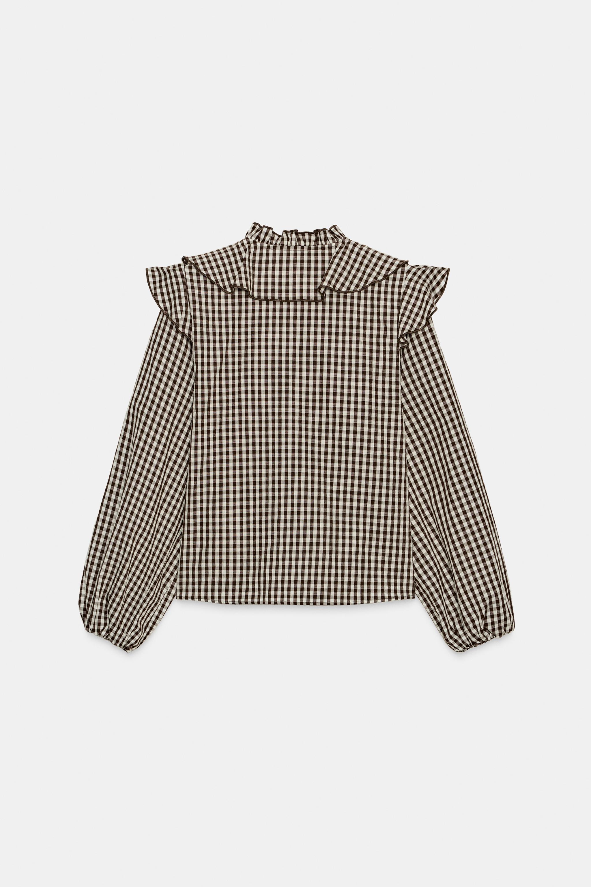 GINGHAM RUFFLE BLOUSE